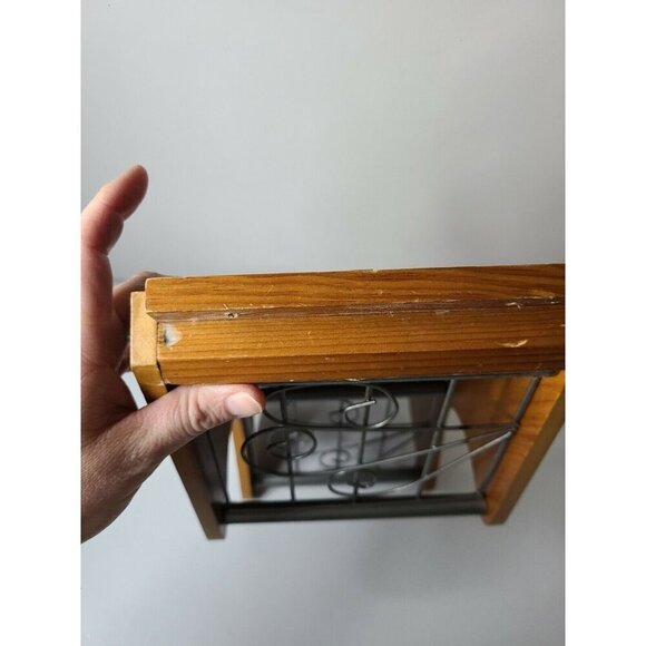 Vintage Wood Metal Ornate Two Tier Wall Hanging Mail Bill Organizer Holder MCM - Picture 8 of 11